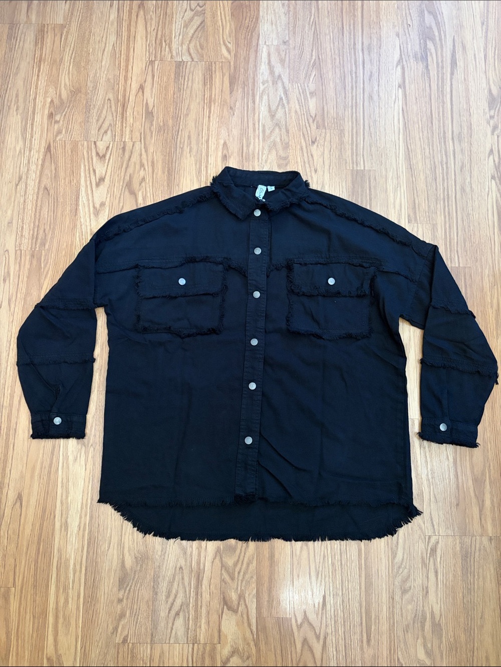 Elan Black Frayed Button-Down Shirt